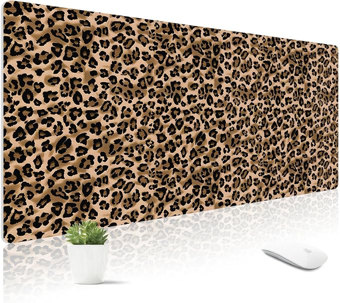 Mouse Pad Leather Desk Mat Large Keyboard Cute Office Desktop Computer Laptop XXL Long Big Aesthetic Modern Design Women Girls Gaming Gamer Oversized Wide Mousepad 31.5"x15.7", Leopard