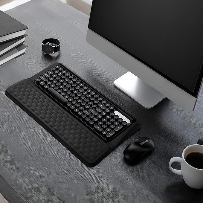 Computer Keyboard Stand with Wrist Rest, Ergonomic Keyboard Pad with Wrist Support, Keyboard Riser & Soft Memory Foam Cushion, 43cm Arm Rest Desk Accessories for Office,Home (Black)