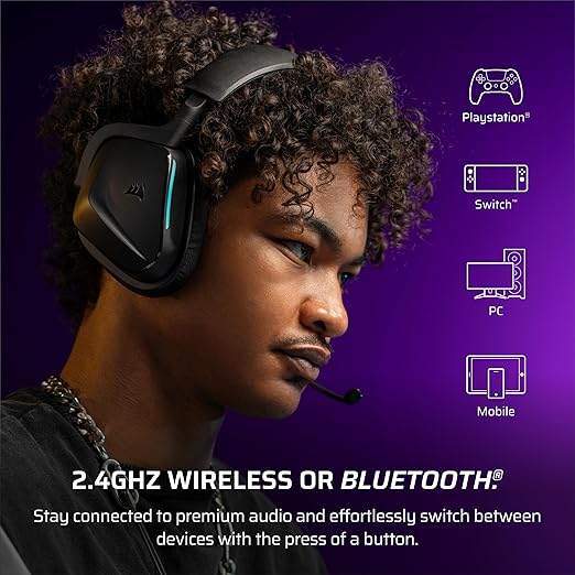 Corsair Void v2 Wireless Gaming Headset with Bluetooth for PC, PS5, PS4, Switch, Mobile – Dolby Atmos, 70 Hr Battery, Dual Wireless, Lightweight, Fast Charging – Carbon