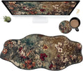 Dark Art Flowers Large Gaming Mouse Pad Plus a Coaster, 35.4 x 15.7 inches Desk Mat Extended XXL Mousepad with Stitched Edge Non-Slip Rubber, Desk Pad Computer Mouse Mat for Home Office