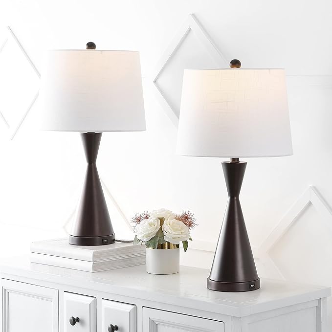 Eyely EYL4046C-SET2 Cato 26" French Country Farmhouse Iron LED Table Lamp with USB Charging Port for Reading Room, Living Room, Office, Bedroom, Classic, Coastal, Oil Rubbed Bronze (Set of 2)