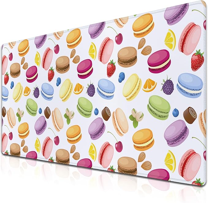 XXL Mousepad Macarons Gaming Mousepads Computer Desk Accessories for Women Keyboard Pads Ga Mouse Pad Non-Slip Rubber Base 35.4 X 15.7 for Game Office, Cake and Various Fruits