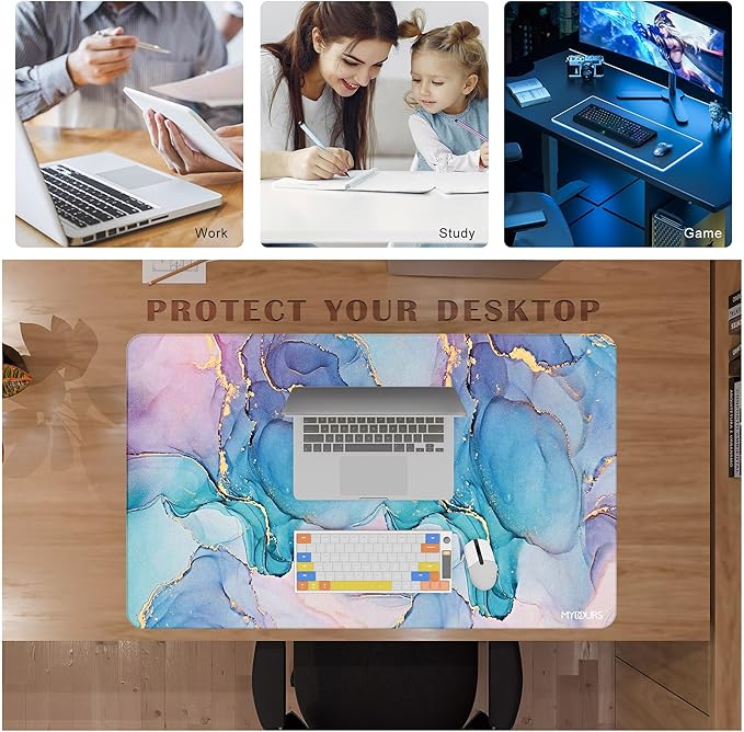 Mydours 40" x 24" Large Extended Gaming Mouse Pad with Stitched Edges, XXL Computer Mouse Mat, Premium-Textured Desktop Protection Desk Pad, Non-Slip Rubber Base Mouse Pad for Office and Home, Marble