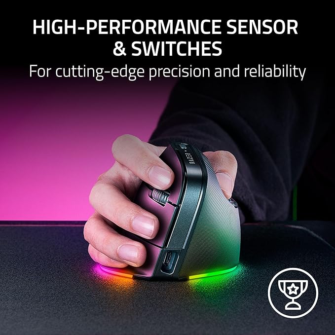 Razer Pro Click V2 Vertical Wireless Mouse: 6 Button Ergonomic Design - One Click AI Prompt - Supports Windows & Mac - Multi Device Connectivity via 2.4GHz, Bluetooth, or USB C Wired Mode - Chroma RGB