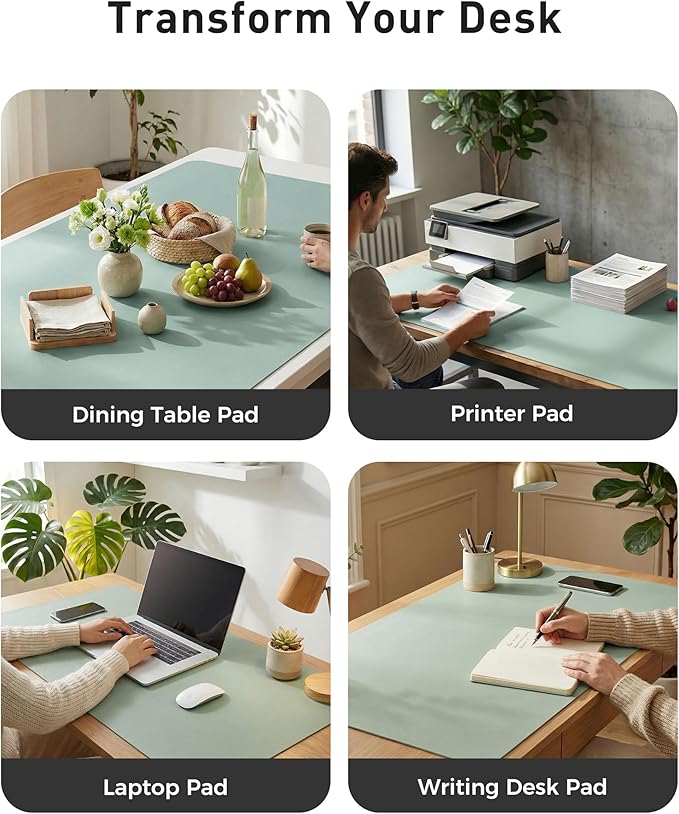 Aothia Faux Leather Desk Mat - Large Mouse Pad, Non-Slip PU Leather Blotter, Waterproof Writing Surface for Office and Home (Light Blue, 40" x 24")
