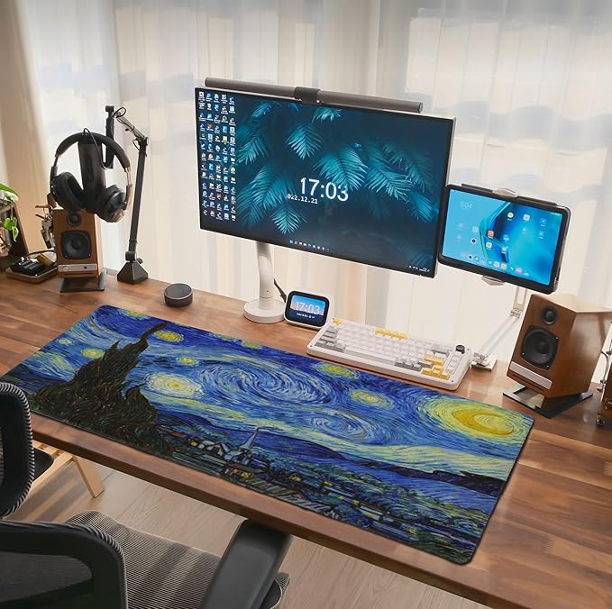 Van Gogh Starry Night Mouse Pad Extended Large Gaming Mousepad XL Big Long Oversized Desk Mat Stitched Edges 31.5 X 11.8 Inch for Home Office
