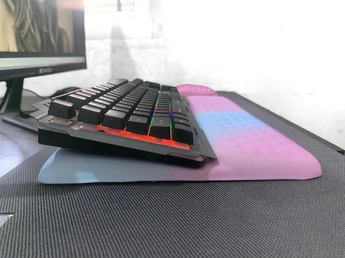 Keyboard Wrist Rest -Ergonomic Keyboard Stand with Wrist Rest- with Carpal Tunnel Massage Bumps and Full Memory Gel Design - Ideal Frequent Computer (Rainbow Color)