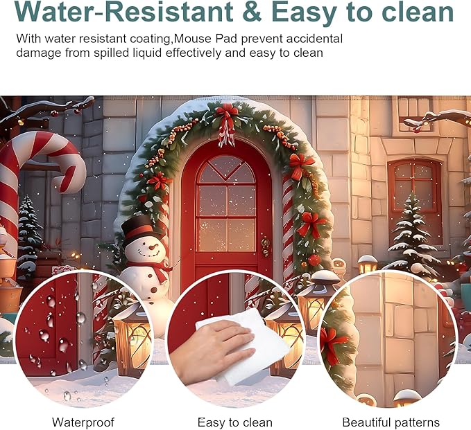 Christmas Scene Extended Gaming Mouse Pad 35.4x15.7Inch Large Desk Mat Anti-Slip Rubber Base & Durable Stitched Edges for Gamers Smooth Mouse Writing Surface for Desk Office/Home
