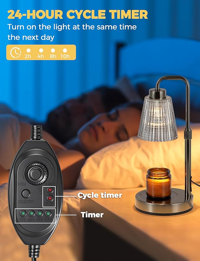 Candle Warmer Lamp with Timer, Adjustable Height Candle Warmer, Dimmable, Home Decor, Wax Warmer Lamp for Jar Candles with 2 Bulbs, Gray