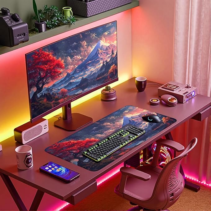 Japanese Mouse Pad Mt Fuji Desk Pad Mat Floral Mousepad XXL Desk Decor Office Decor Accessory Gaming Mouse Pad Cute Computer Laptop Keyboard Mat