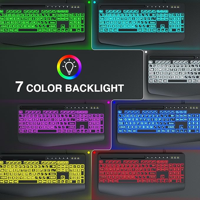 Wired Keyboard Mouse Combo - Large Print Backlit, Ergonomic Wrist Rest, 6 DPI RGB for PC/Windows - Ideal for Seniors, Students, Office and Home SABLUTE KM21Pro