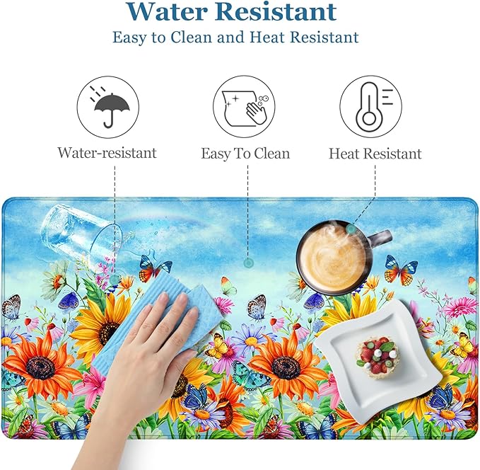 Desk Pad Sunflowers, Big Mouse Pad Flower Butterfly Women Girls Desk Mat Extended Large Gaming Mouse Pad Non-Slip Base Stitched Edge Work Home Office Desks Computer Keyboard Laptop Decor Mouse Mat