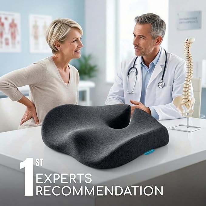 Extra Large Memory Foam Seat Cushions for Office Chairs, Pressure Relief Seat Cushion for Tailbone Support, Sciatica & Back Comfort, Ergonomic Office Chair Cushion for Long Sitting & Driving (Black)