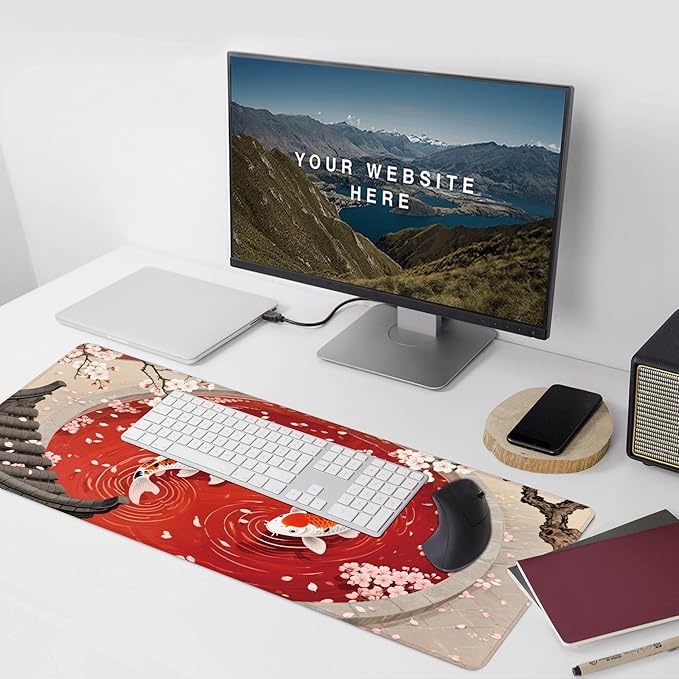 Desk Mat, Japanese Koi Fish XXL 35.4"x15.7"Large Gaming Mouse Pad, 3mm Thick Gaming Keyboard Pad,Desk Pad Non-Slip Rubber Base with Stitched Edges for Office Game Home Decor