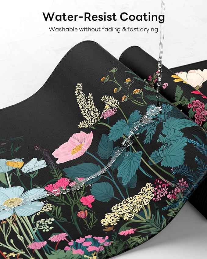 Floral Mouse Pad, 31.5 x 11.8 Large Desk Mat with Stitched Edges & Non-Slip Base, Mousepad for Office, Home, Work, Night Flowers
