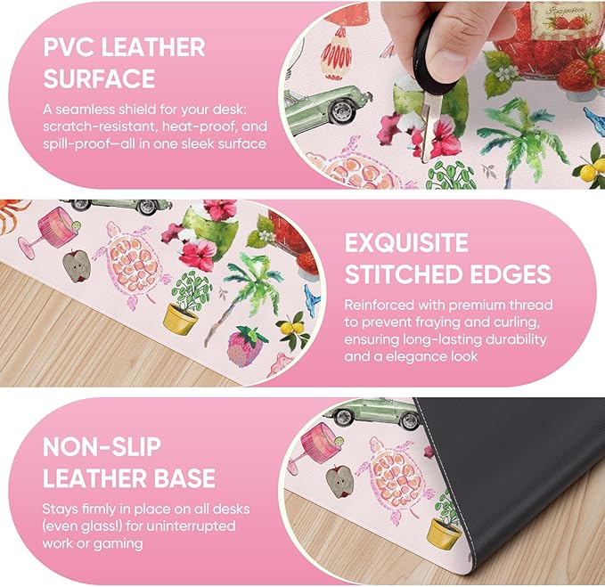 Desk Mat, Pink Leather Desk Pad Blotter Protector, XXL Large Mouse Pad,Computer Laptop Mouse Pads for Desktop,Waterproof Writing Anti-Slip Mousepad for Office and Home I Cute Funny Stickers