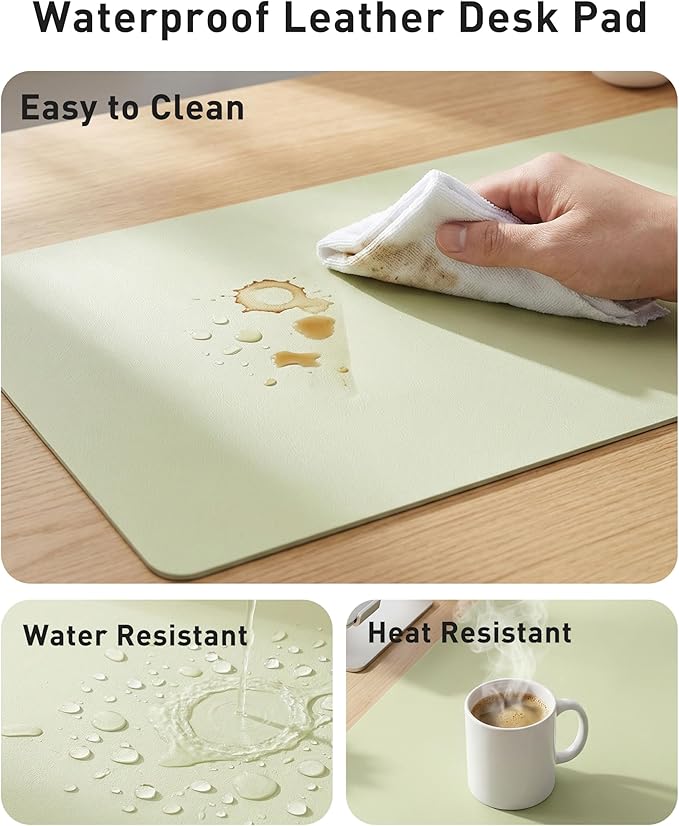 Aothia Faux Leather Desk Mat - Large Mouse Pad, Non-Slip PU Leather Blotter, Waterproof Writing Surface for Office and Home (Grass Green, 40" x 24")