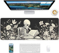 Skull Mouse Pad, 31.5 x 11.8 Large Desk Mat with Stitched Edges & Non-Slip Base, Mousepad for Office, Home, Work, White Skull