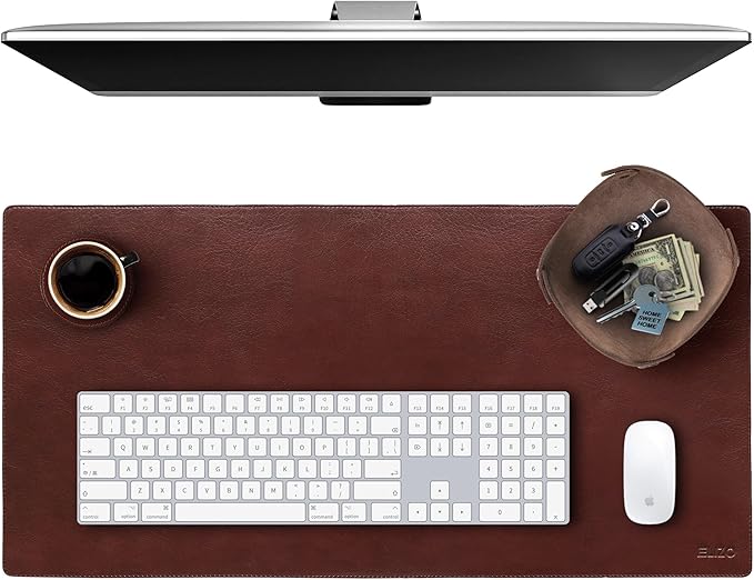 ELIZO Genuine Leather Desk Pad Leather Desk Mat (Bourbon2, 31x15.6 Single Layer2)