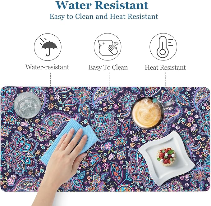 Mouse Pad Paisley Floral, Desk Mat for Desktop, Purple Flowers Desk Pad Extended XXL Large Gaming Mouse pad Anti-Slip with Stitched Edges Waterproof Computer Laptop Keyboard Desk Mat for Women Girls