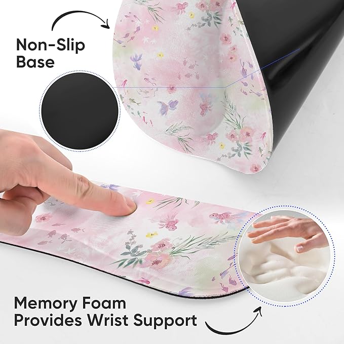 Ergonomic Keyboard Mouse Pad Wrist Rest Support Set for Laptop/Computer/Desktop,Memory Foam Hand Rest Wrist Cushion for Gaming/Office,Lightweight Comfortable (Little Goldfish)