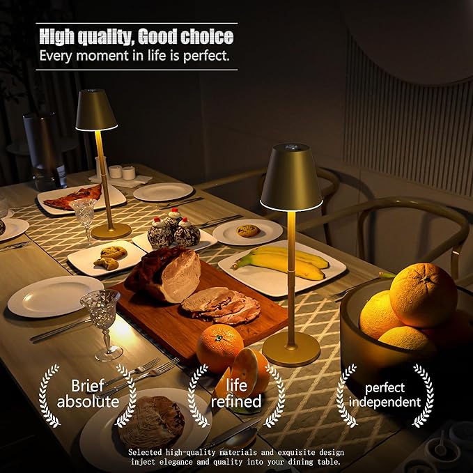 1-Pack Cordless Table Lamps - 5000mAh Rechargeable Battery Operated Desk Lamp, 3-Level Dimmable LED Night Light for Bedroom, Dining, Restaurant - Metal Design (Bronze 1-Pack)