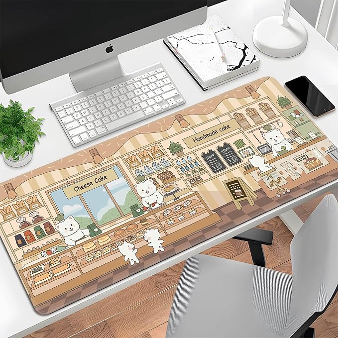 Cute Mouse Pad Large Desk Mat Extended Keyboard Pad Funny XL Mousepad with Non-Slip Base and Stitched Edge Kawaii Bear Mouse Mat Desk Pad 31.5 x 11.8 in Mouse Pads for Desk Decor Home Office Gaming
