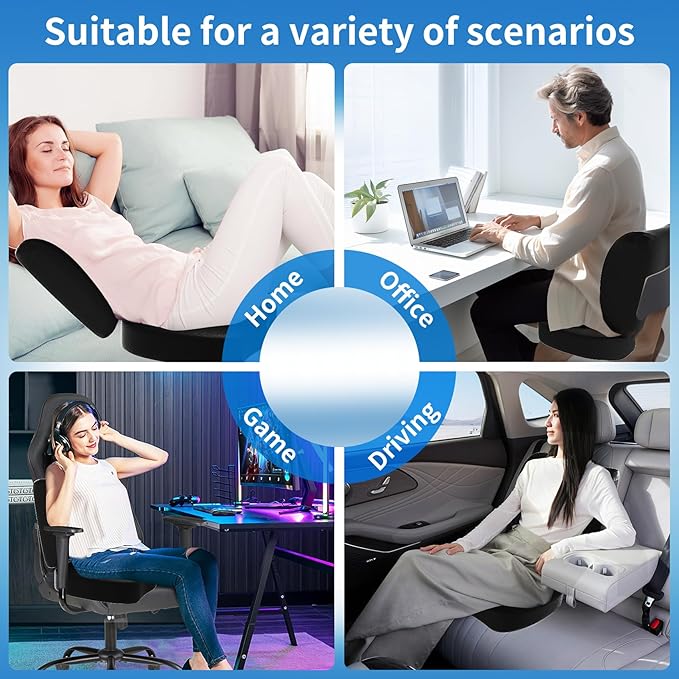 Seat Cushion & Office Chair Cushion, Lumbar Support Pillow for Office Chair, Ergonomic Memory Foam Non-Slip Office Chair Cushion, Back Support Cushion for Tailbone & Coccyx Comfort, Black