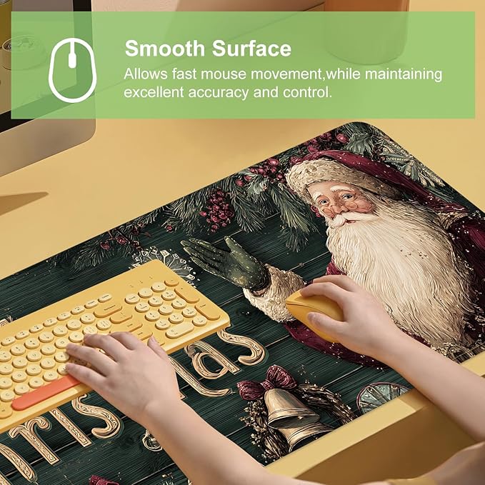 Desk Mat, XXL Extended Gaming Pad for Desktop, 31x12 Inches Vintage Santa, Large Non-Slip Vegan Leather Keyboard Mouse Mat for Home Office