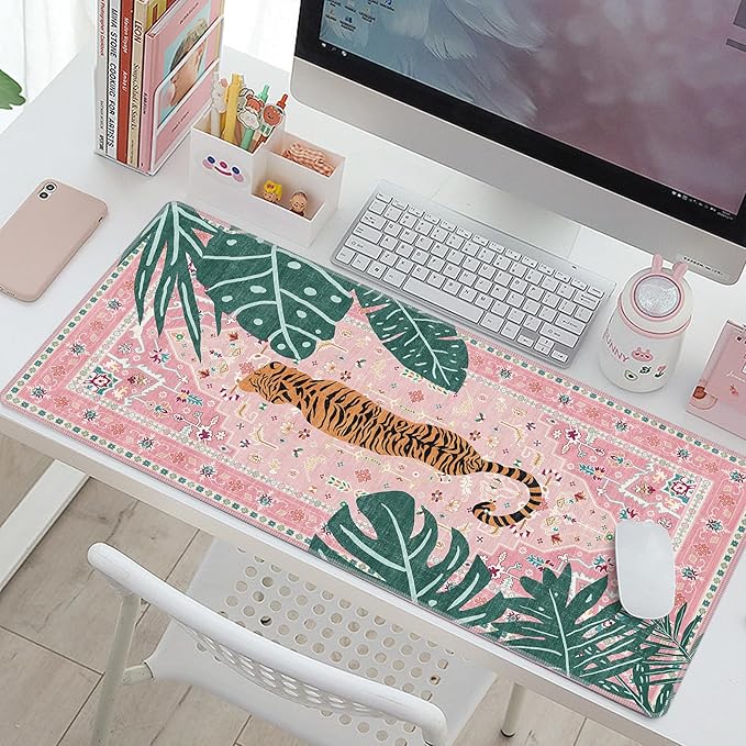 Baziabbo Cute Desk Mat,XXL Extended Large Mouse Pad,Gaming Mousepad with Stitched Edge,Non-Slip Rubber Base Keyboard Desk Pad for Home Office Study Game (A-Pink)
