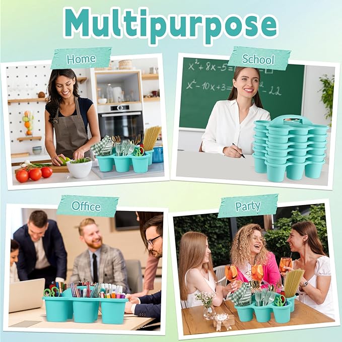 6 Pack Classroom Caddy with Handle Plastic Storage Caddy Organizer with 6 Compartments Drink Cup Caddies Holder Portable Storage Bin for Pencil, Crayon, Marker, Home, Office, School Supplies(Blue)