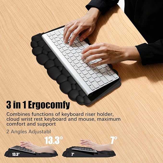 Ergonomic Wrist Rest for Keyboard, Soft Memory Foam Cloud Keyboard Stand Pad with Wrist Rest Set with Non-Slip Silicone Base, Easy Typing, Comfort for Computer Laptop Mac - Rainbow