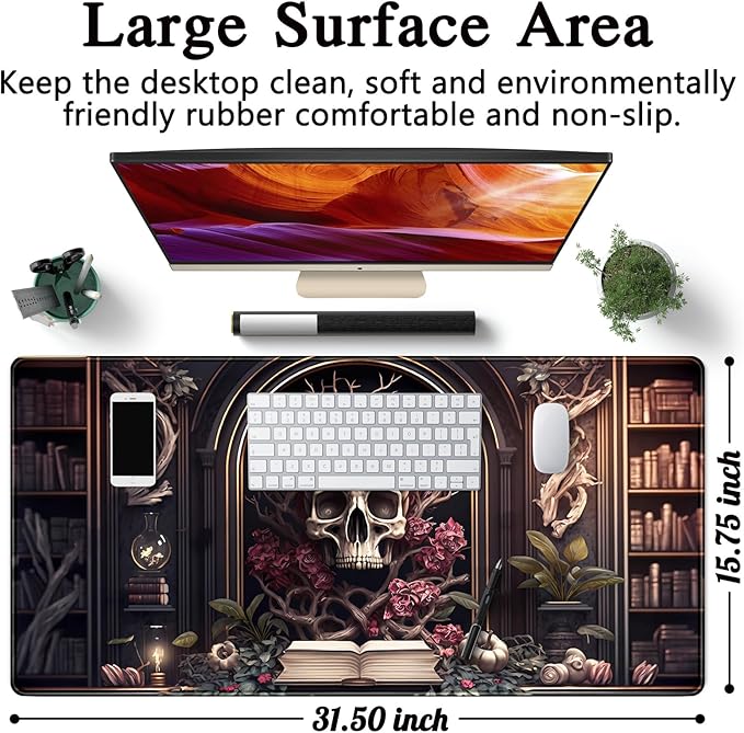 Gothic Large Mouse Pad XXL Desk Pad Gaming Mousepad Extended Keyboard Mat 31.5 x 15.7 in Black Fabric with Lycra Surface and Rubber Base