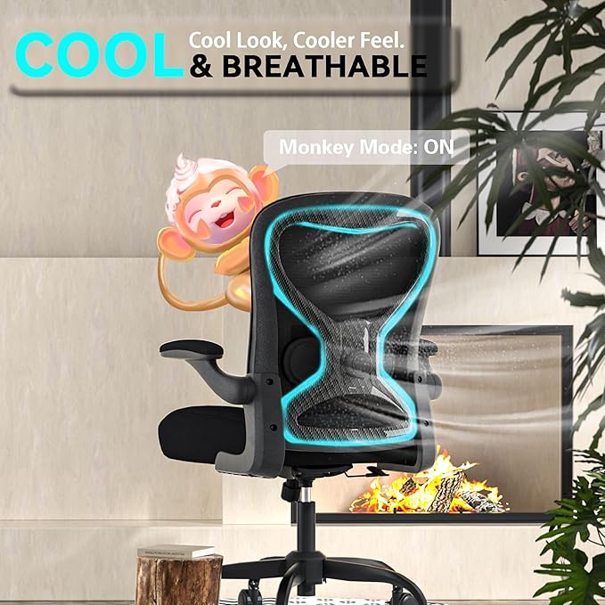 Office Desk Chair with Ergonomic Lumbar Support, Extra-Thick Seat Cushion, Flip-up Arms, Breathable Mesh Back, Computer Task Chair for Home Office