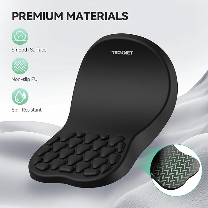 TECKNET Ergonomic Mouse Pad with Wrist Rest, Soft Mousepad with Massage Design, Memory Foam and Non-Slip PU Base, Gaming Mouse Pad for Desk, Home, Office, 12x8 Inches, Black