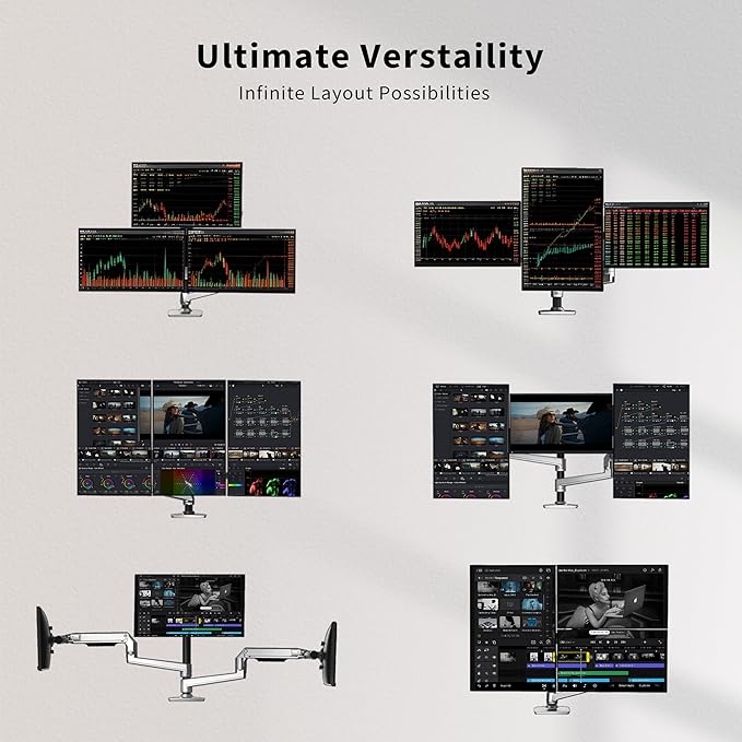 Heavy Duty Triple Monitor Mount, Mechanical Spring 3 Monitor Arm for Ultrawide & Curved Screens, Fits Three 13-40 Inch Displays up to 25 lbs Per Arm, Premium Aluminum VESA Stand, Silver