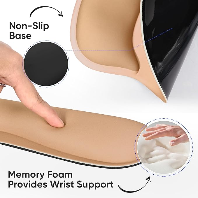 Wrist Rest Support for Mouse Pad Keyboard Set Circle Coaster Gaming Mouse Pad Ergonomic Gel Memory Foam Set for Computer, Laptop, Office, Comfortably Typing Brown KM-32