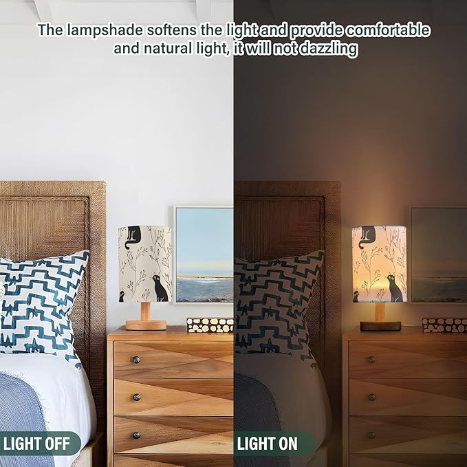 Cat LED Table Lamp, Bedside Lamp with Linen Lampshade, Flicker-Free Eye Care USB Plug in Nightstand Lamp, for Bedroom and Office
