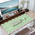 iCasso Green Scalloped Desk Cover Mat, Extra Large Mouse Pad, PU Leather Desk Pad Mat,Waterproof Writing Blotter for Desktop Protector, Non-Slip XXL Big Mousepad for Computer Office Dorm-Bow