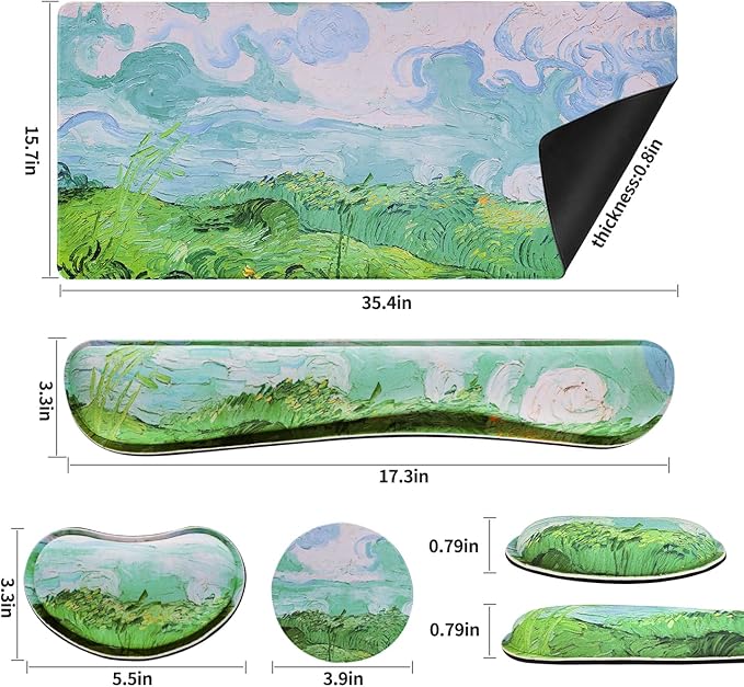 Bloss Green Mouse Pad with Wrist Support, XL Desk Mat for Desktop, Wrist Rest with Mouse and Keyboard Pad, Desk Pad Protector for Office and Home-Green Wheat Field(35.4 x 15.7 Inches)