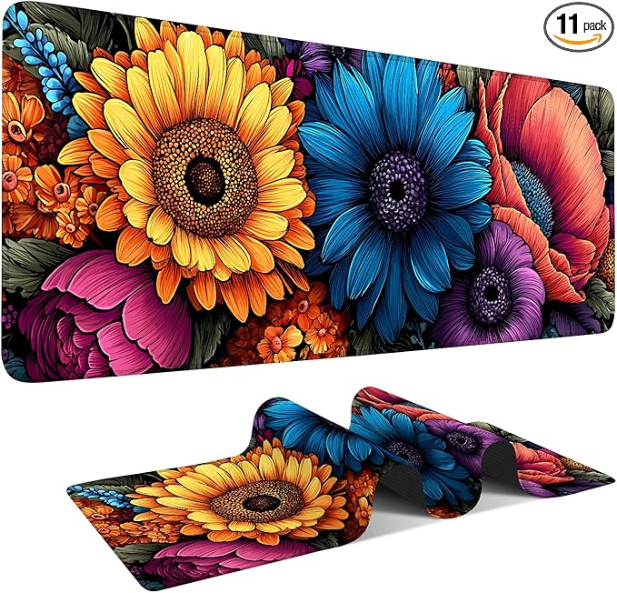 Spring Flowers Extended Gaming Mouse Pad 31.5x11.8inches Large Desk Mat Anti-Slip Rubber Base & Durable Stitched Edges for Gamers Smooth Mouse Writing Surface for Desk Office/Home