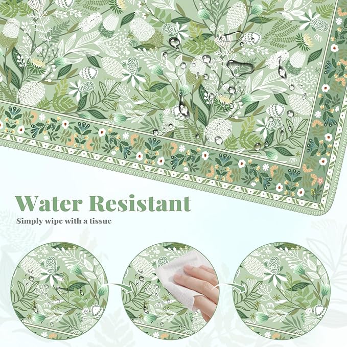 Large Mouse Pad for Desktop, Cute Desk Mat Pad Protector for Work, Aesthetic Pretty Anti-Slip Keyboard Cover for Office School Home Supplies, Green Floral, 35.4" x 15.7"