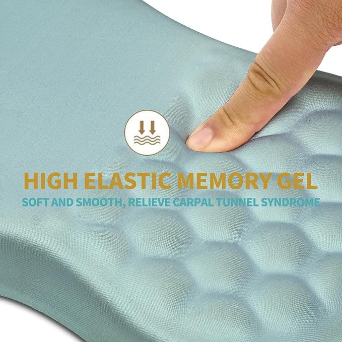 Hokafenle Ergonomic Mouse Pad Wrist Support with Massage Design, Wrist Rest Mousepad with Memory Foam&Non-Slip PU Base, Mouse Pads for Wireless Mouse & Desk (12x8 inch,Light Blue)