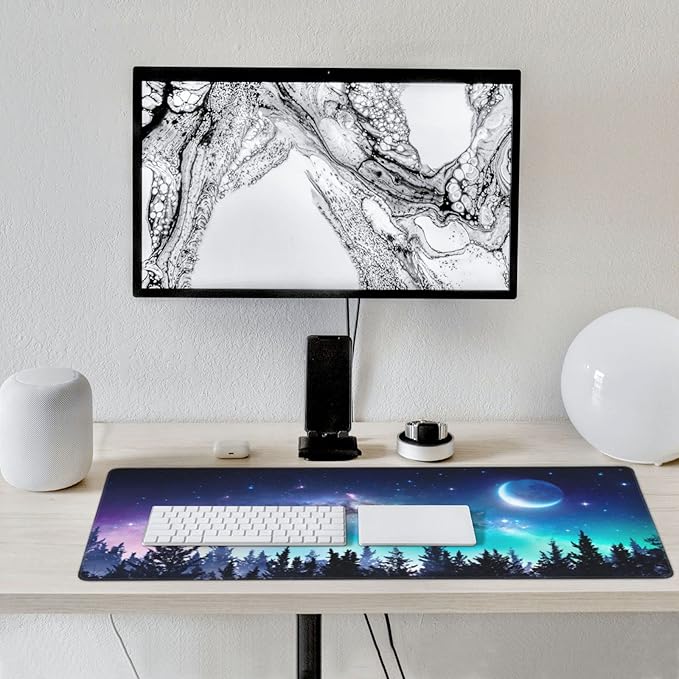 Gaming Mouse Pad,Large Mouse Pads for Desk,Non-Slip Rubber Base Extended Mousepad,XXL Keyboard Mouse Mat,Computer Keyboard Desk Pad with Stitched Edges,35.4x15.8inch,Clear Stary Night