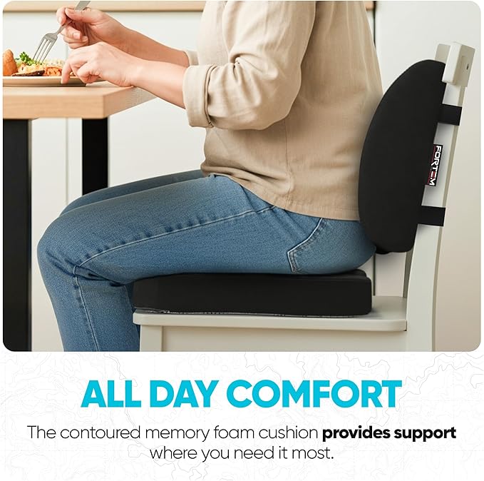 FORTEM Seat Cushion, Office Chair Cushion, Lumbar Support Pillow for Office Chair, Memory Foam Ergonomic Coccyx & Lumbar Support, Car Sitting Pad, Washable Non Slip