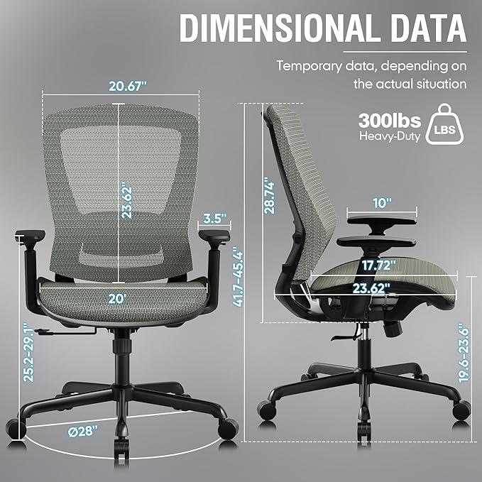 ELABEST Mesh Office Chair,Ergonomic Computer Desk Chair,Sturdy Task Chair- Adjustable Lumbar Support & Armrests,Tilt Function,Comfort Wide Seat,Swivel Home Office Chair (Dusty Sage)