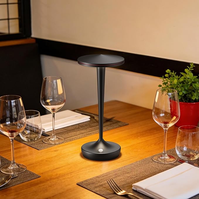 YHT 2Pack CordlessTable Lamps Rechargeable, 6000mAh Battery Portable LED Touch Led Table Lamp, 3-Color Stepless Dimming & Memory Function, for Outdoor, Dinning, Patio, Restaurant, Kitchen (2 Black)