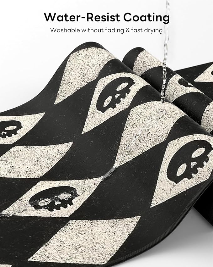 XL Gaming Mouse Pad, 31.5x15.7'' Large Desk Mat with Anti-Slip Rubber Base & Stitched Edges for Gaming, Office, Home, Cute Skulls