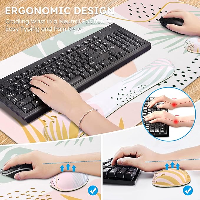 iCasso Desk Pad Mat, Big Ergonomic Mouse Pad + Keyboard Pad + Wrist Rest, Easy Typing & Comfort, 3Pcs (35.4×15.7 in) Keyboard Mat Desk Mat for Keyboard and Mouse (Morlandi)