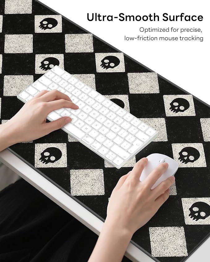 XL Gaming Mouse Pad, 31.5x15.7'' Large Desk Mat with Anti-Slip Rubber Base & Stitched Edges for Gaming, Office, Home, Cute Skulls
